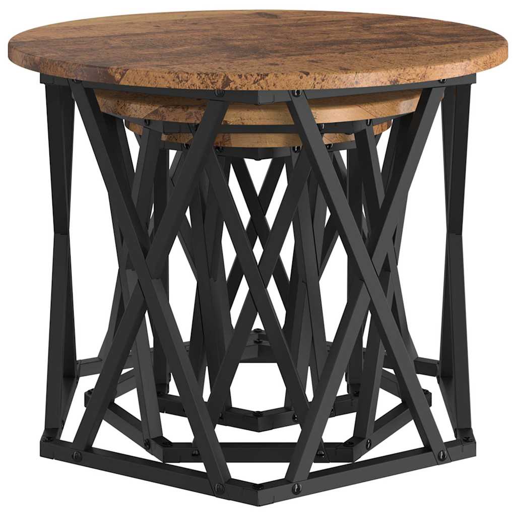Nesting Sidebord 3 stk. Gammelt træ 53 x 53 x 40 cm