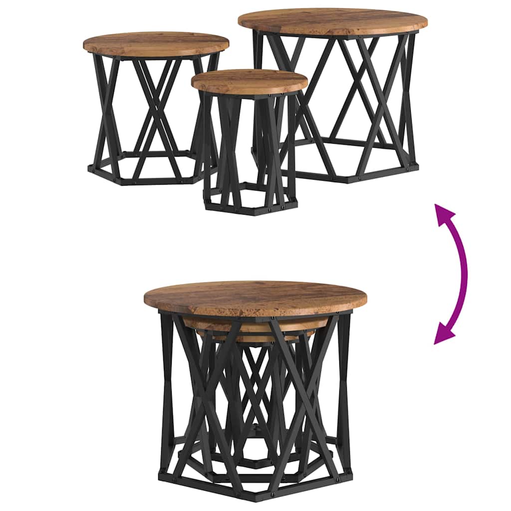Nesting Sidebord 3 stk. Gammelt træ 53 x 53 x 40 cm