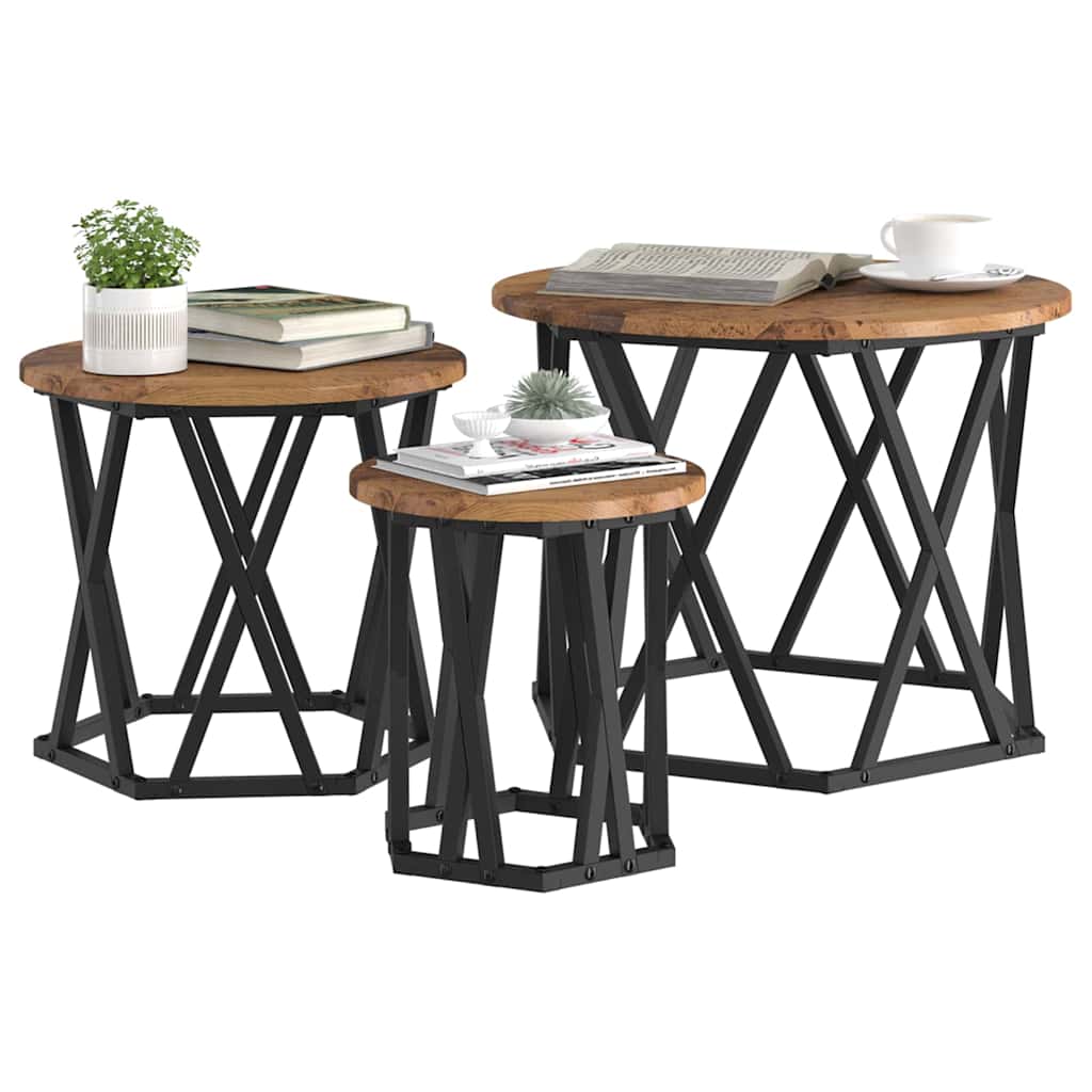 Nesting Sidebord 3 stk. Gammelt træ 53 x 53 x 40 cm