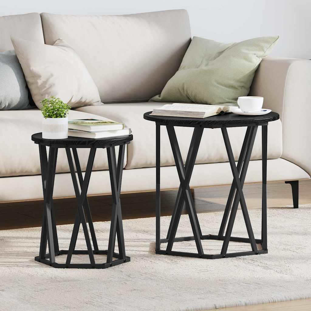 Sofabord 2 stk. Sort eg 50 x 50 x 50 cm Ingeniørtræ og stål