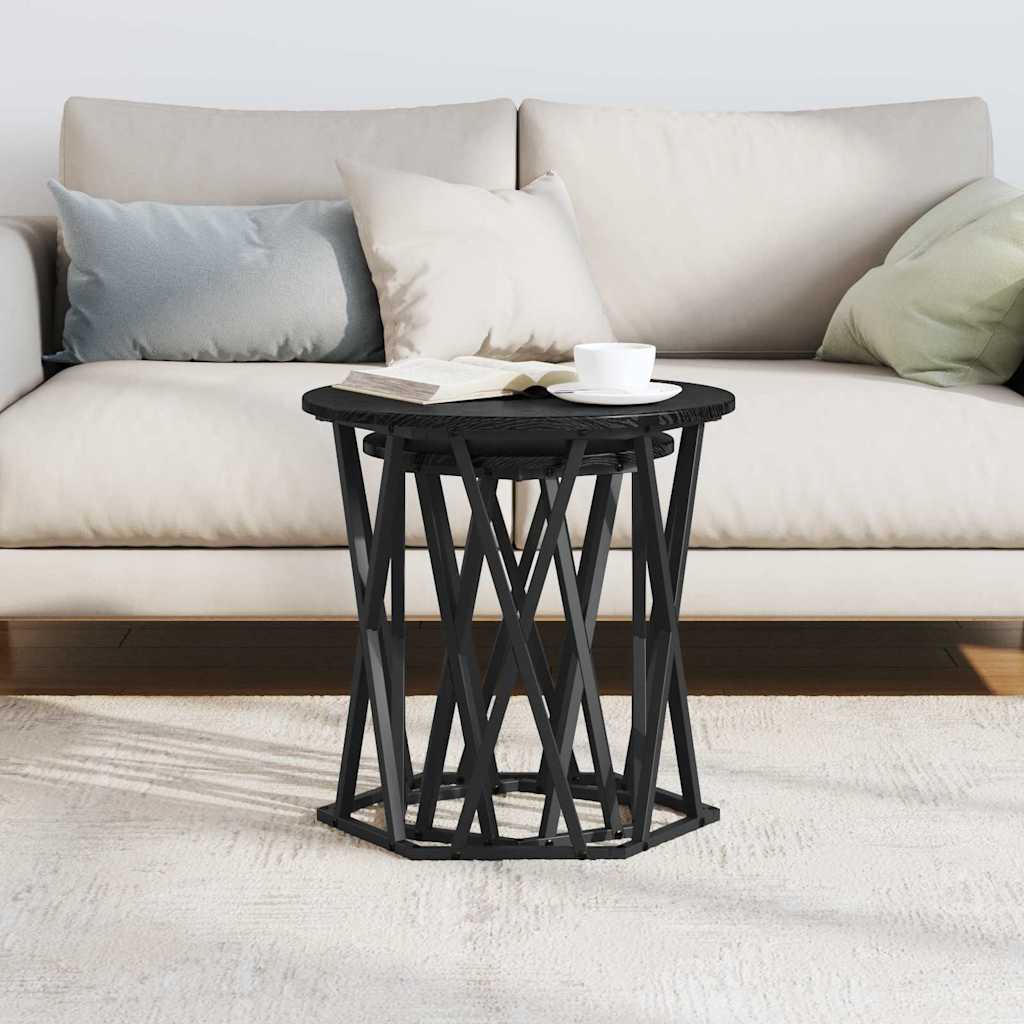 Sofabord 2 stk. Sort eg 50 x 50 x 50 cm Ingeniørtræ og stål