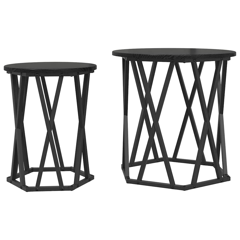 Sofabord 2 stk. Sort eg 50 x 50 x 50 cm Ingeniørtræ og stål
