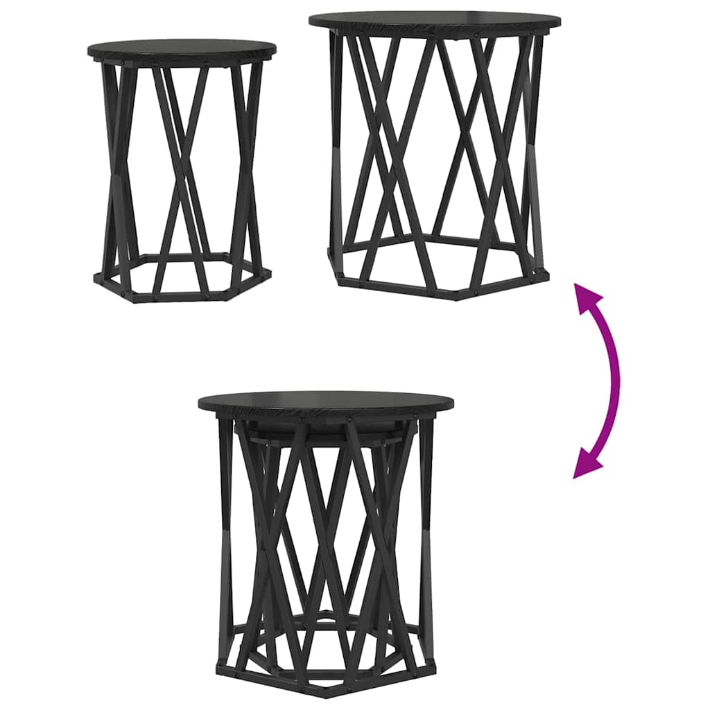 Sofabord 2 stk. Sort eg 50 x 50 x 50 cm Ingeniørtræ og stål