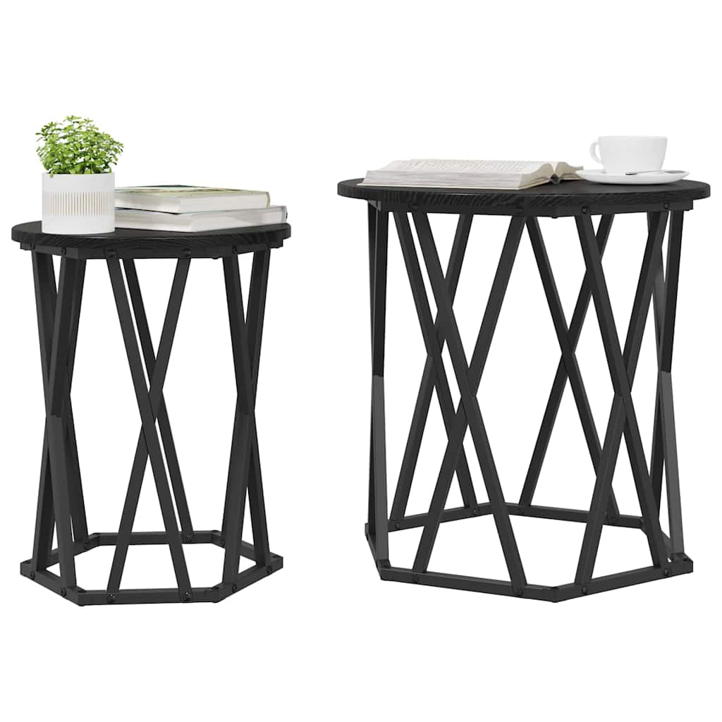 Sofabord 2 stk. Sort eg 50 x 50 x 50 cm Ingeniørtræ og stål