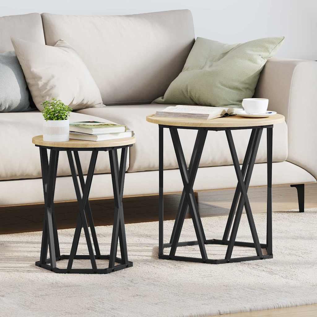 Sofabord 2 stk. Sonoma eg 50 x 50 x 50 cm Ingeniørtræ og stål