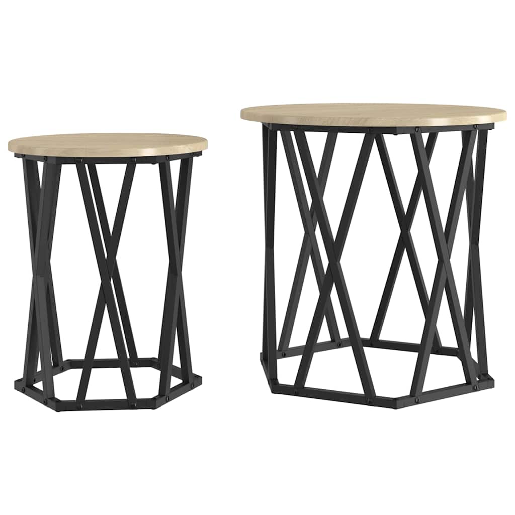 Sofabord 2 stk. Sonoma eg 50 x 50 x 50 cm Ingeniørtræ og stål