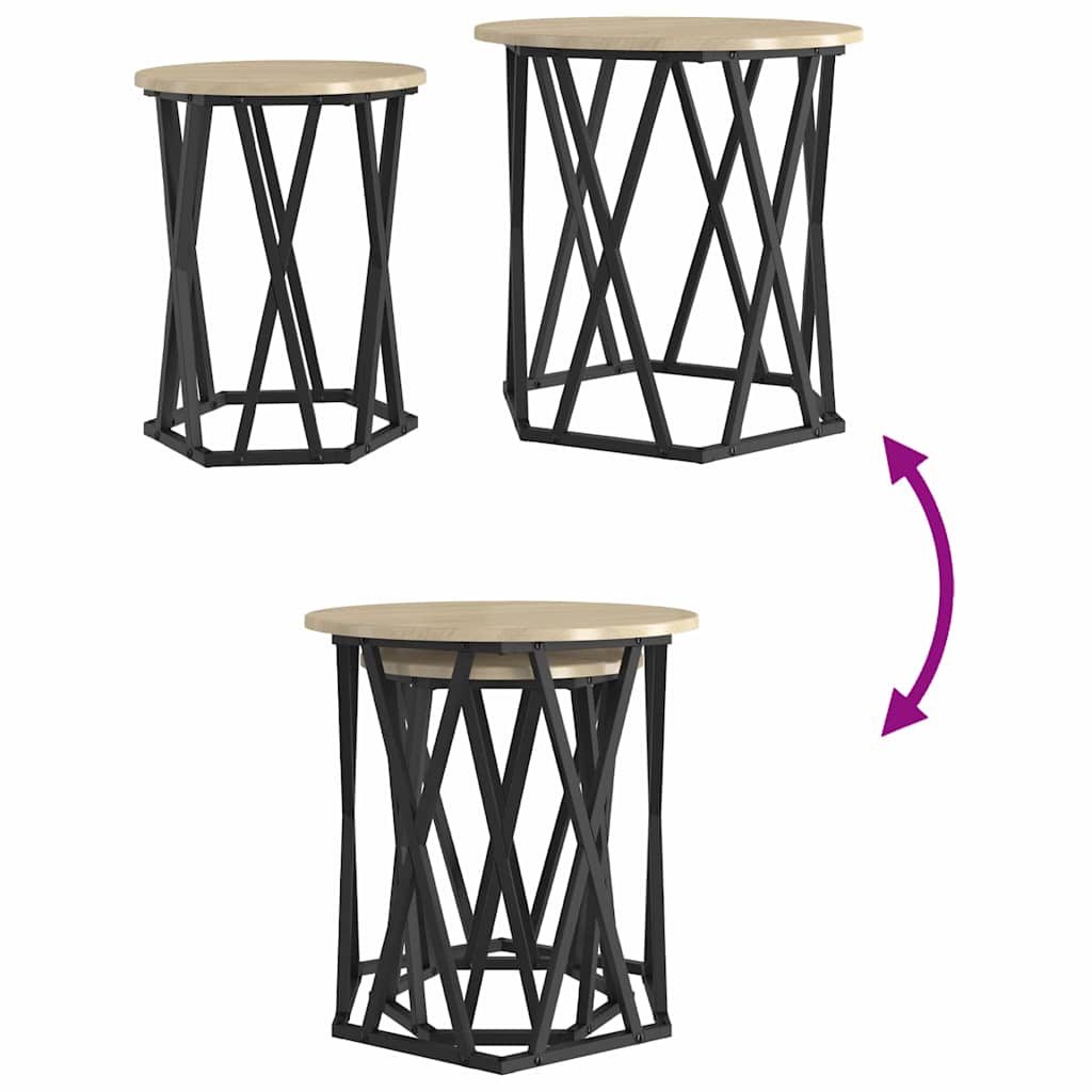 Sofabord 2 stk. Sonoma eg 50 x 50 x 50 cm Ingeniørtræ og stål