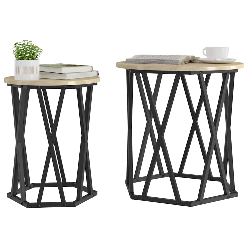 Sofabord 2 stk. Sonoma eg 50 x 50 x 50 cm Ingeniørtræ og stål