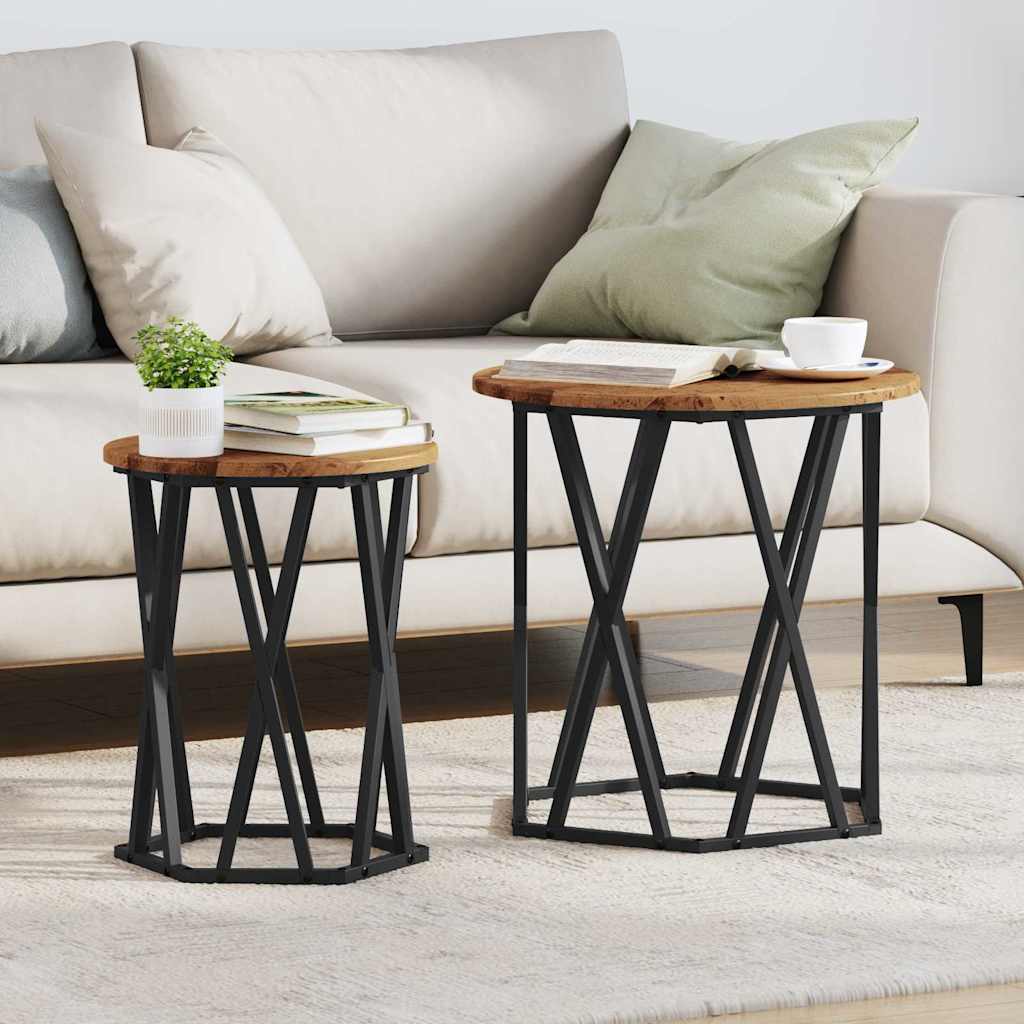 Sofabord 2 stk. Gammelt træ 50 x 50 x 50 cm Ingeniørtræ og stål