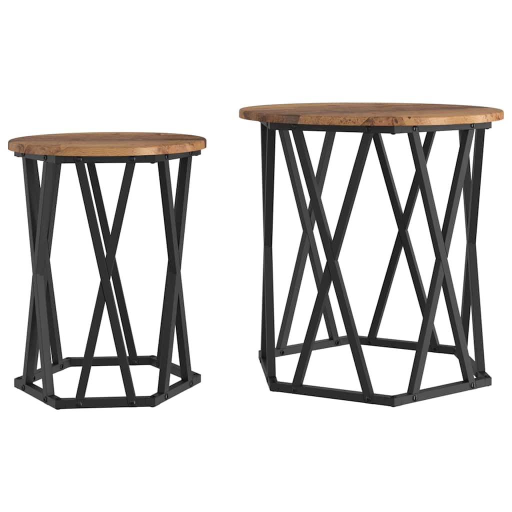 Sofabord 2 stk. Gammelt træ 50 x 50 x 50 cm Ingeniørtræ og stål