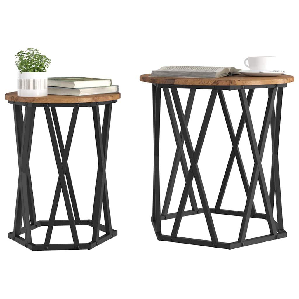 Sofabord 2 stk. Gammelt træ 50 x 50 x 50 cm Ingeniørtræ og stål
