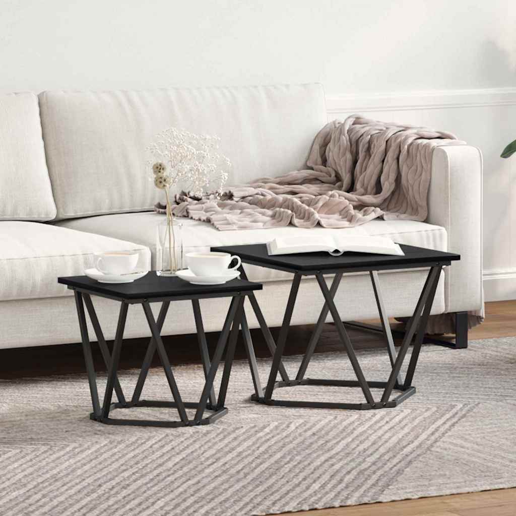 Sidebordssæt 2 stk. Sort eg 50 x 50 x 40 cm Ingeniørtræ og stål