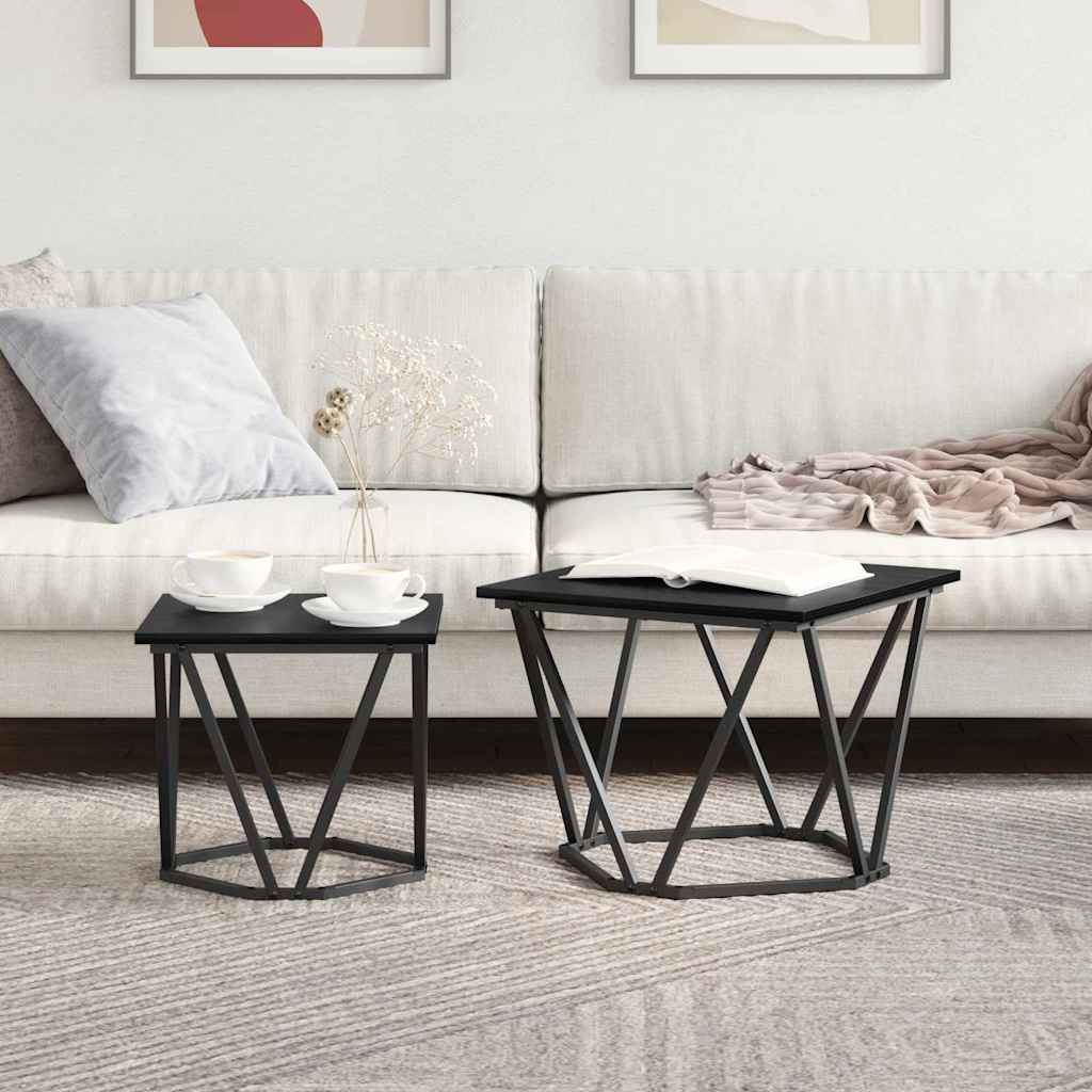 Sidebordssæt 2 stk. Sort eg 50 x 50 x 40 cm Ingeniørtræ og stål