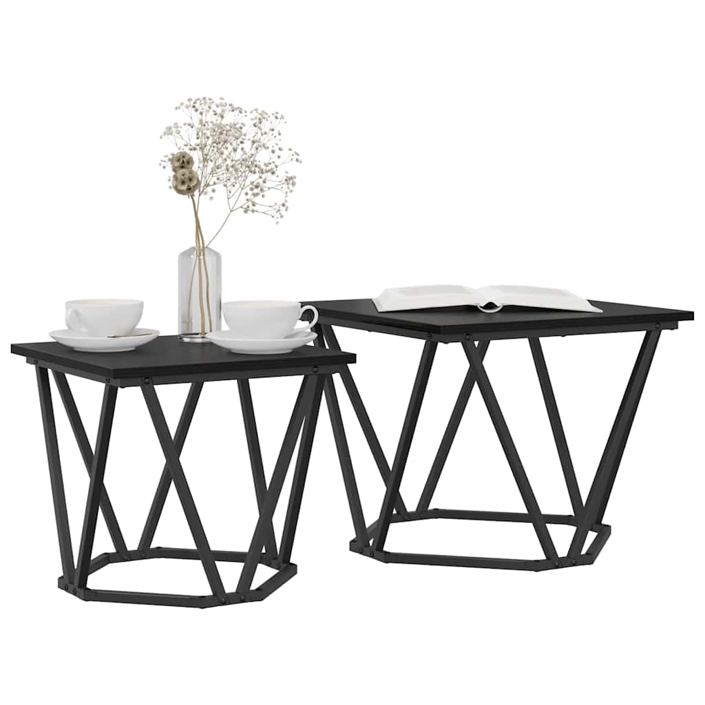 Sidebordssæt 2 stk. Sort eg 50 x 50 x 40 cm Ingeniørtræ og stål