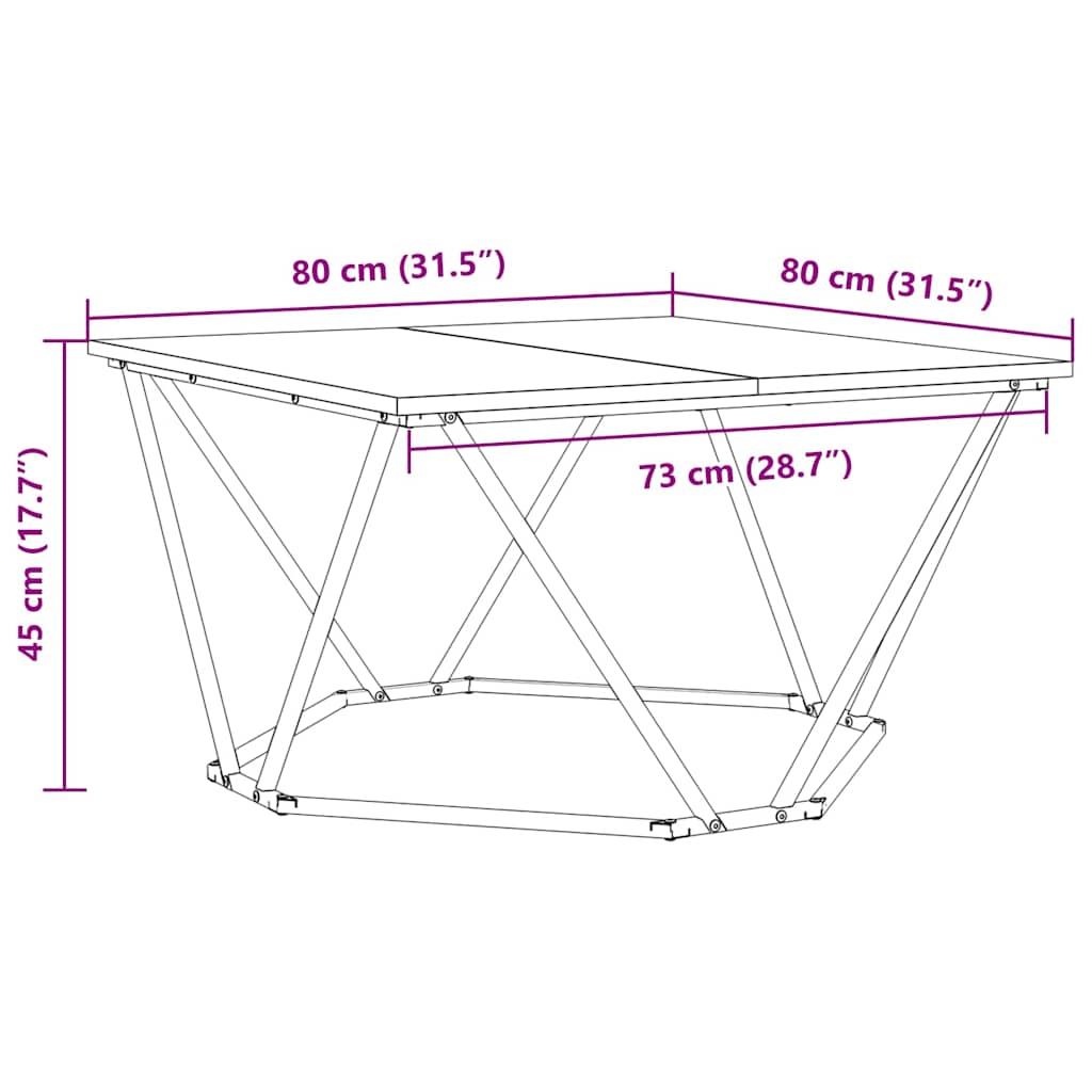 Sofabord Sonoma eg 80 x 80 x 45 cm Ingeniørtræ og stål