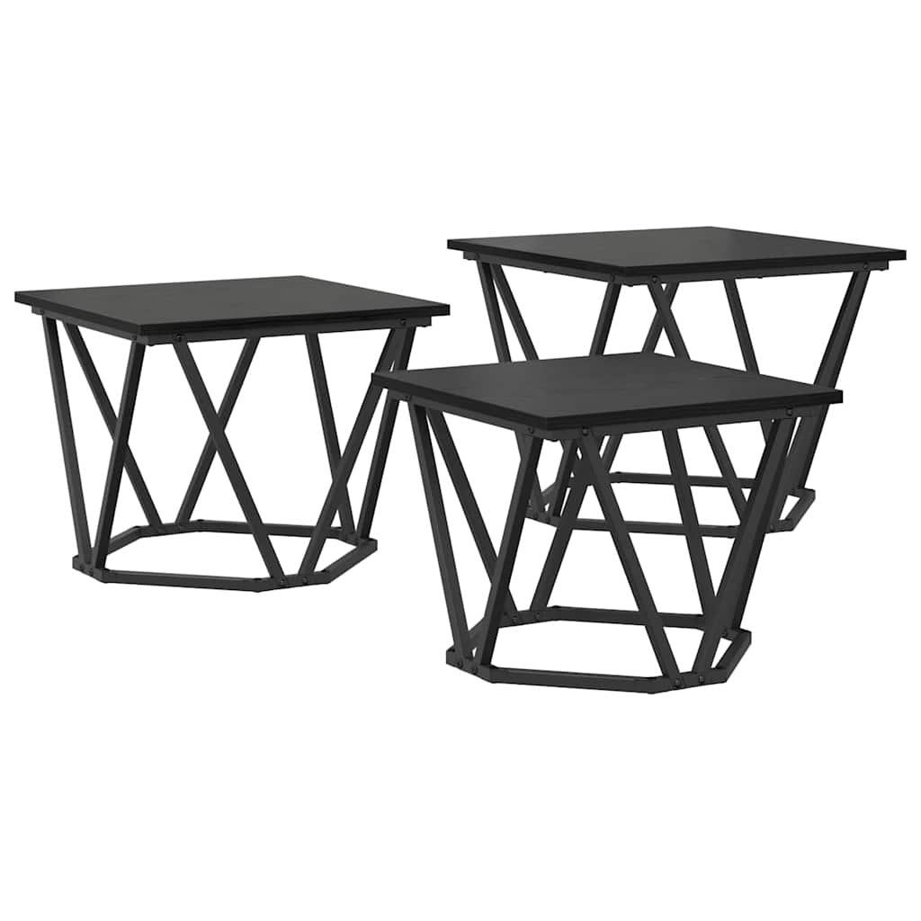 Sofabord 3 stk. Sort eg 50 x 50 x 40 cm Ingeniørtræ og stål