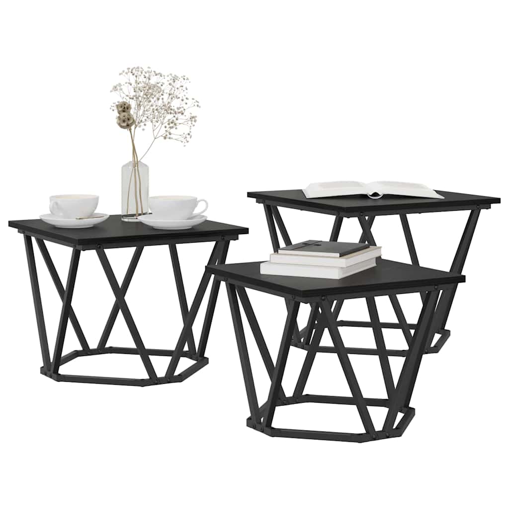 Sofabord 3 stk. Sort eg 50 x 50 x 40 cm Ingeniørtræ og stål