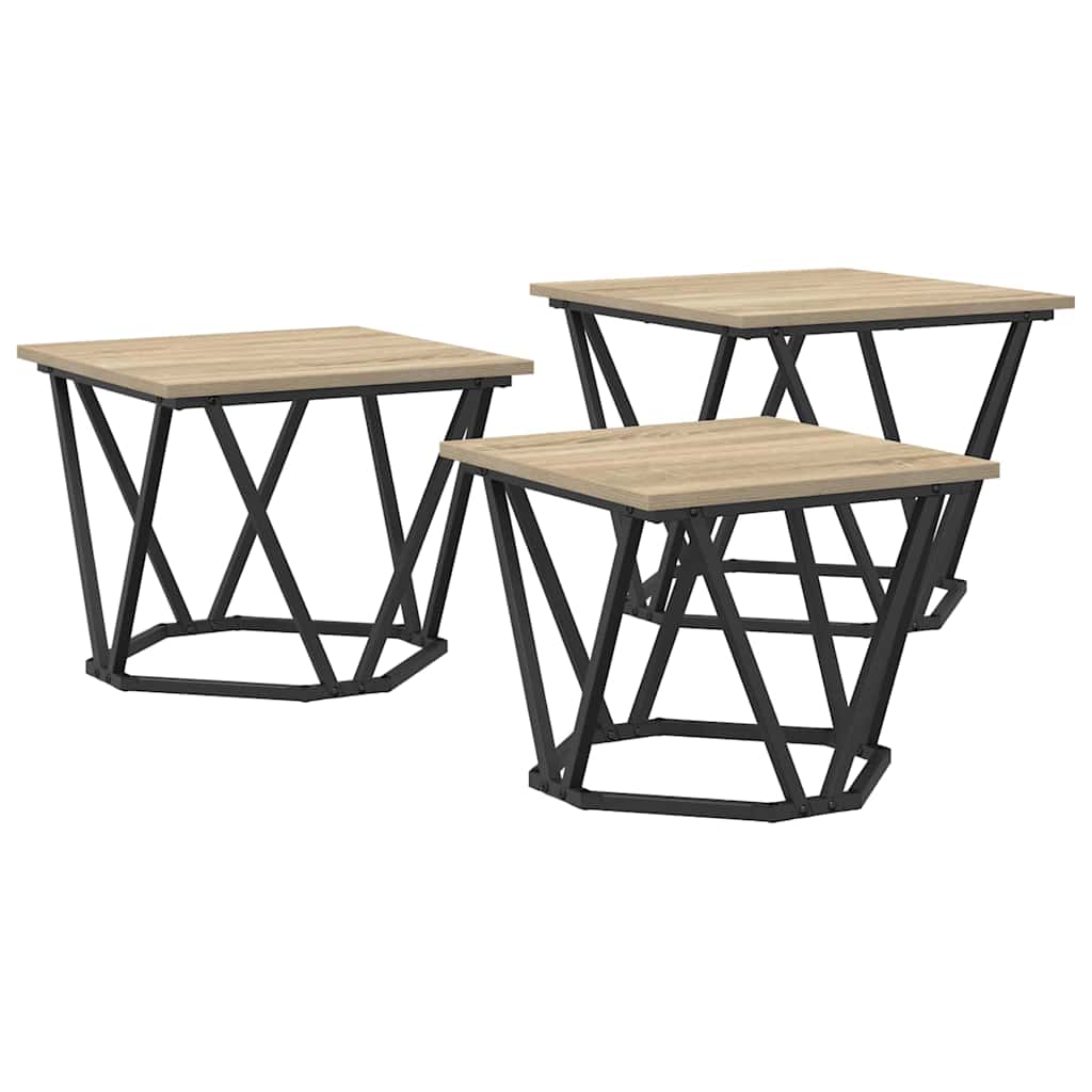 Sofabord 3 stk. Sonoma eg 50 x 50 x 40 cm Ingeniørtræ og stål