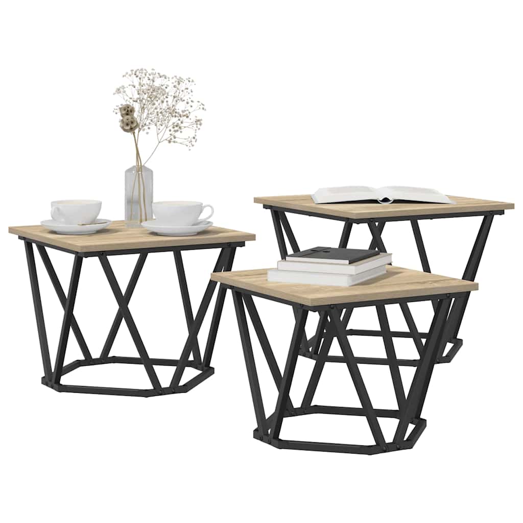 Sofabord 3 stk. Sonoma eg 50 x 50 x 40 cm Ingeniørtræ og stål