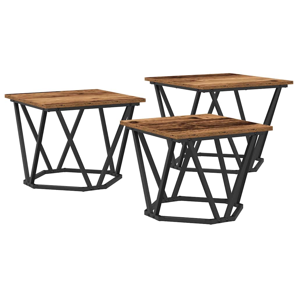 Sofabord 3 stk. Gammelt træ 50 x 50 x 40 cm Ingeniørtræ og stål