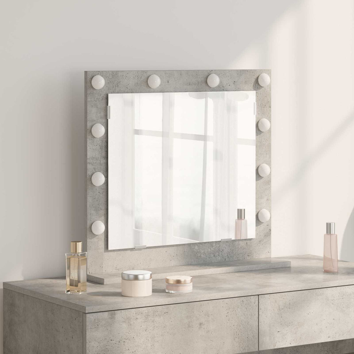 Vaskeskab Spejl Beton Grå 60 x 55 x 18 cm Rektangulær