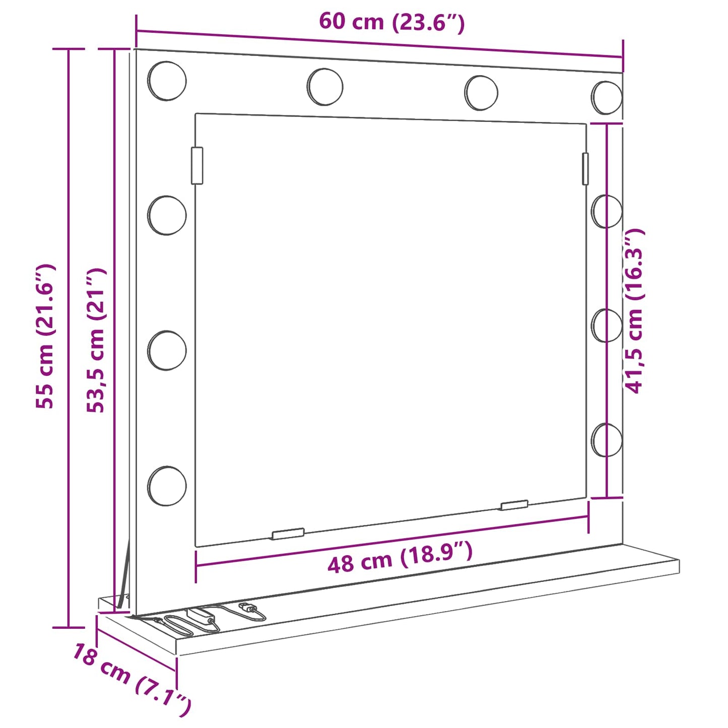 Vaskeskab Spejl Beton Grå 60 x 55 x 18 cm Rektangulær