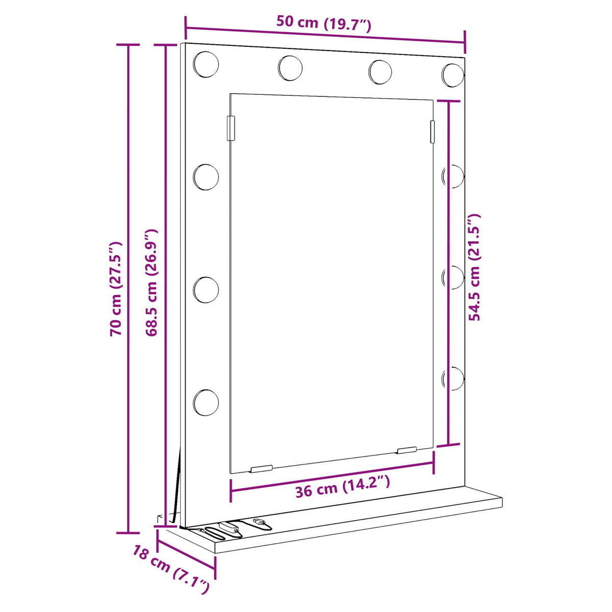 Vaskeskab Spejl Beton Grå 70 x 50 x 18 cm Rektangulær