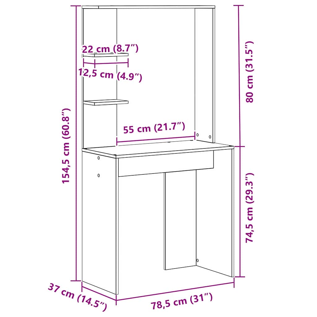 Bord Sort eg Konstrueret træ 78,5 x 37 x 154,5 cm
