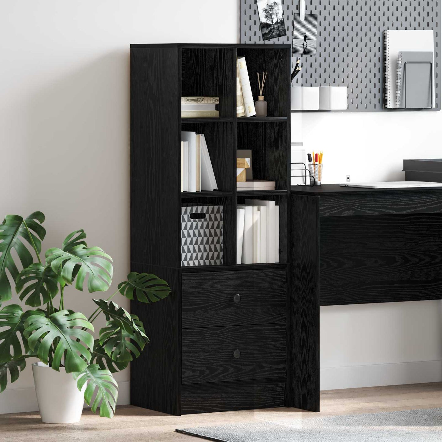 Highboard med skuffe Sort eg 45,5 x 34 x 127 cm
