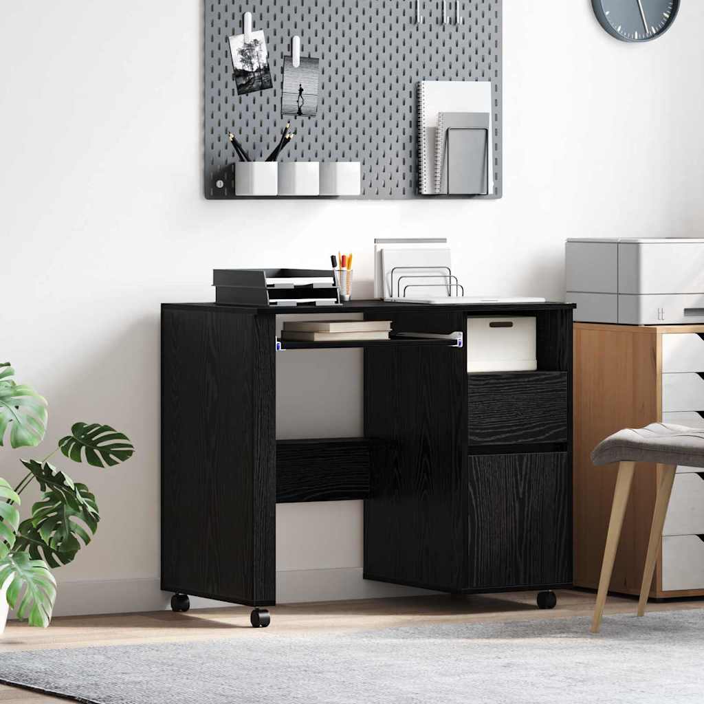 Skrivebord med Hjul Sort eg Konstrueret træ 91 x 50 x 77 cm