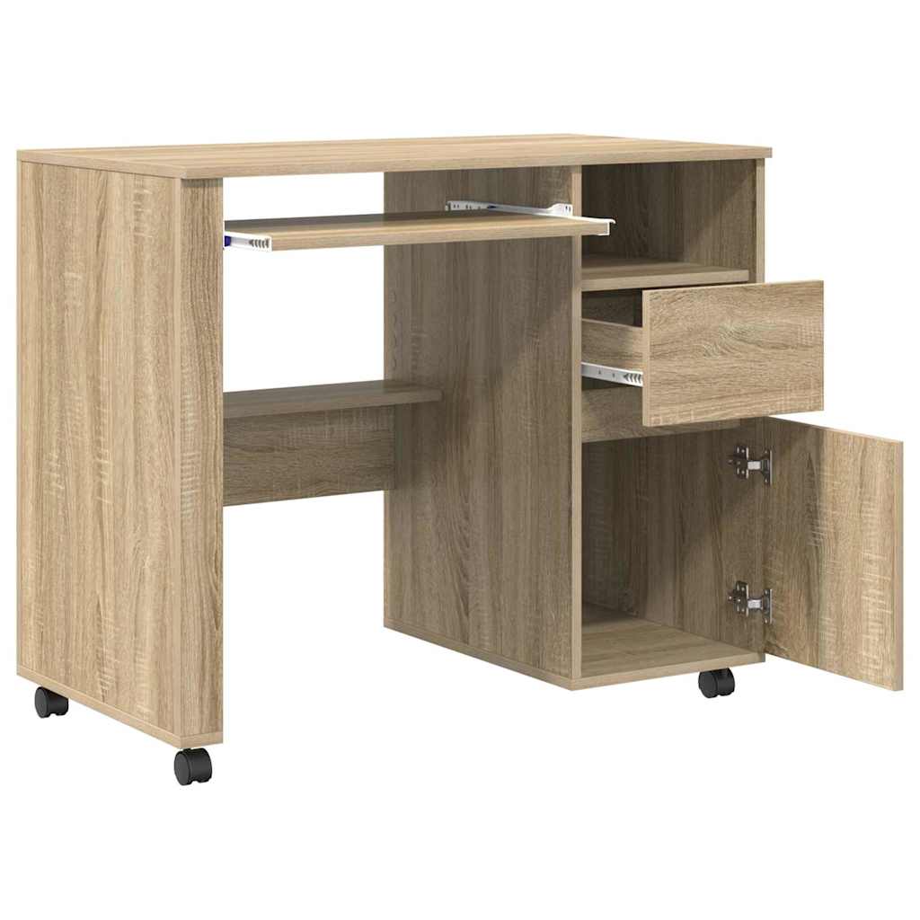 Skrivebord med Hjul Sonoma eg Konstrueret træ 91 x 50 x 77 cm