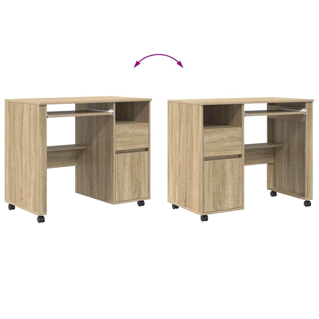 Skrivebord med Hjul Sonoma eg Konstrueret træ 91 x 50 x 77 cm