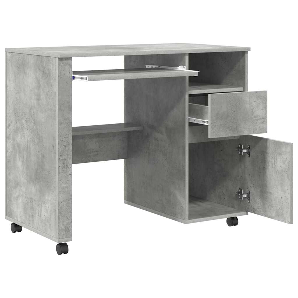 Skrivebord med Hjul Beton Grå Konstrueret træ 91 x 50 x 77 cm
