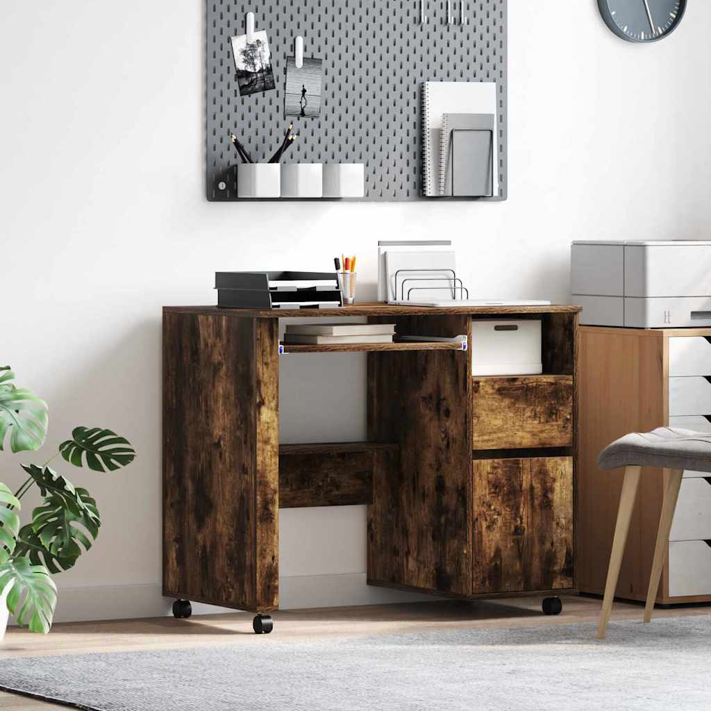 Skrivebord med Hjul Røget eg Konstrueret træ 91 x 50 x 77 cm