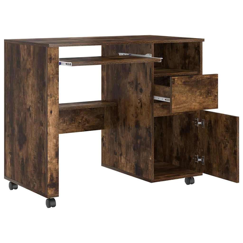 Skrivebord med Hjul Røget eg Konstrueret træ 91 x 50 x 77 cm