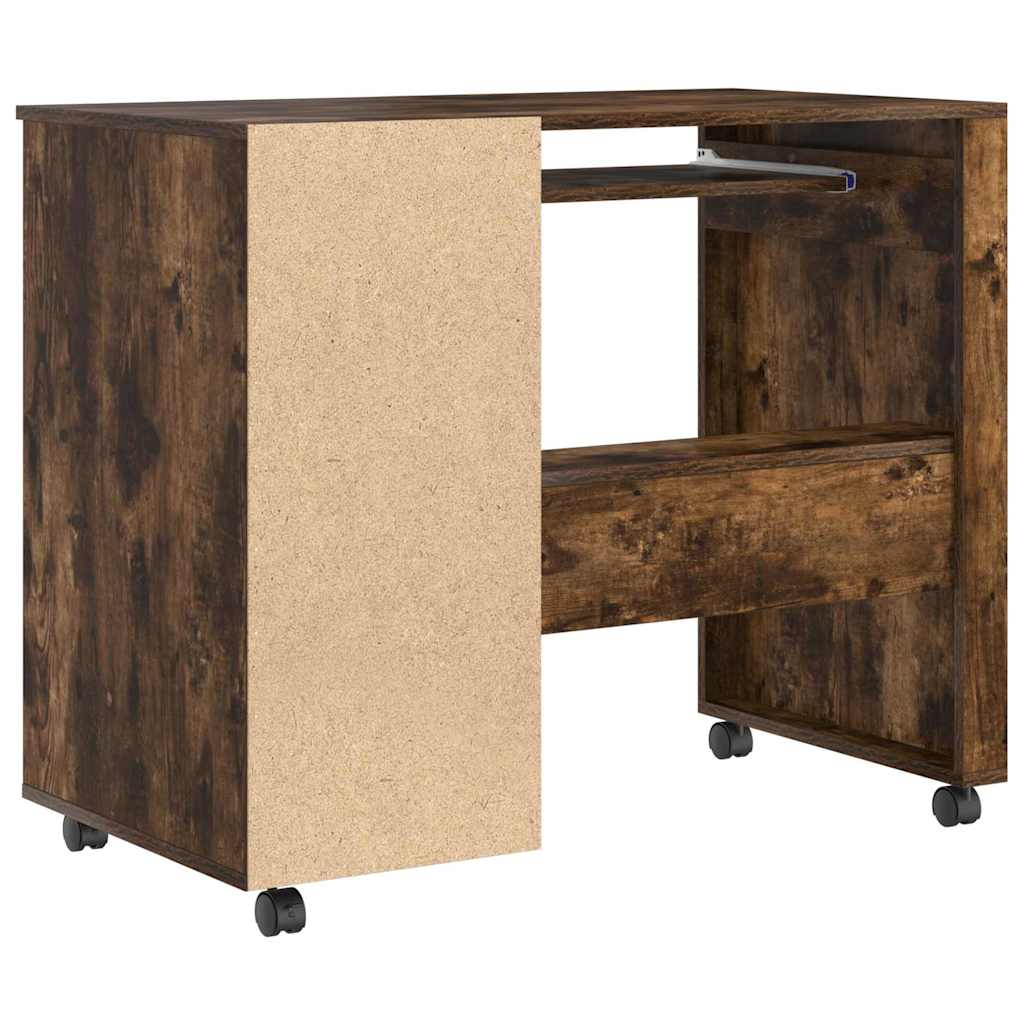 Skrivebord med Hjul Røget eg Konstrueret træ 91 x 50 x 77 cm