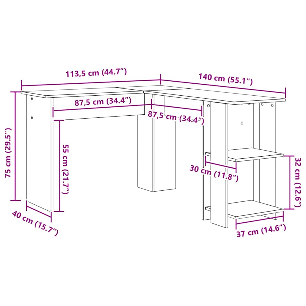 Hjørneskrivebord Sort eg Konstrueret træ 140 x 113,5 x 75 cm