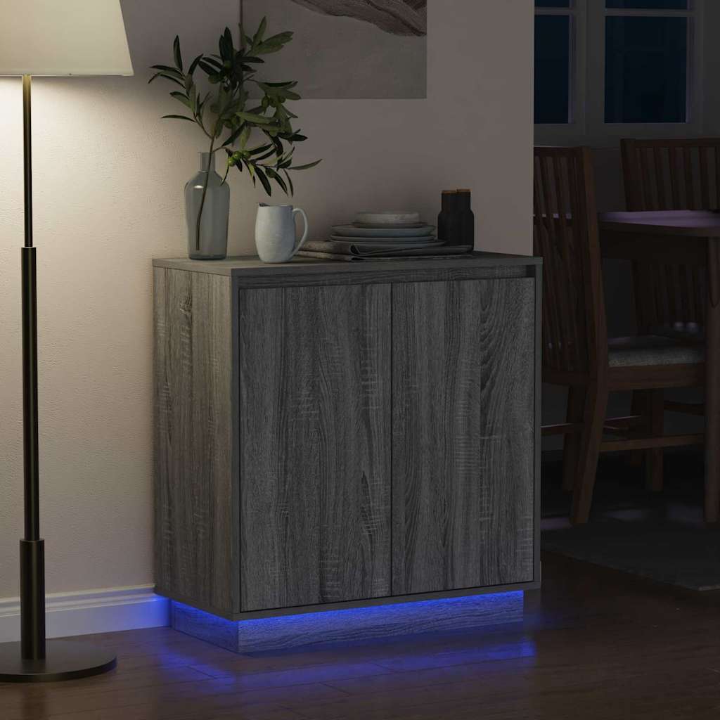 LED Sideboard Grå sonoma-eg 71 x 34,5 x 75 cm Konstrueret træ