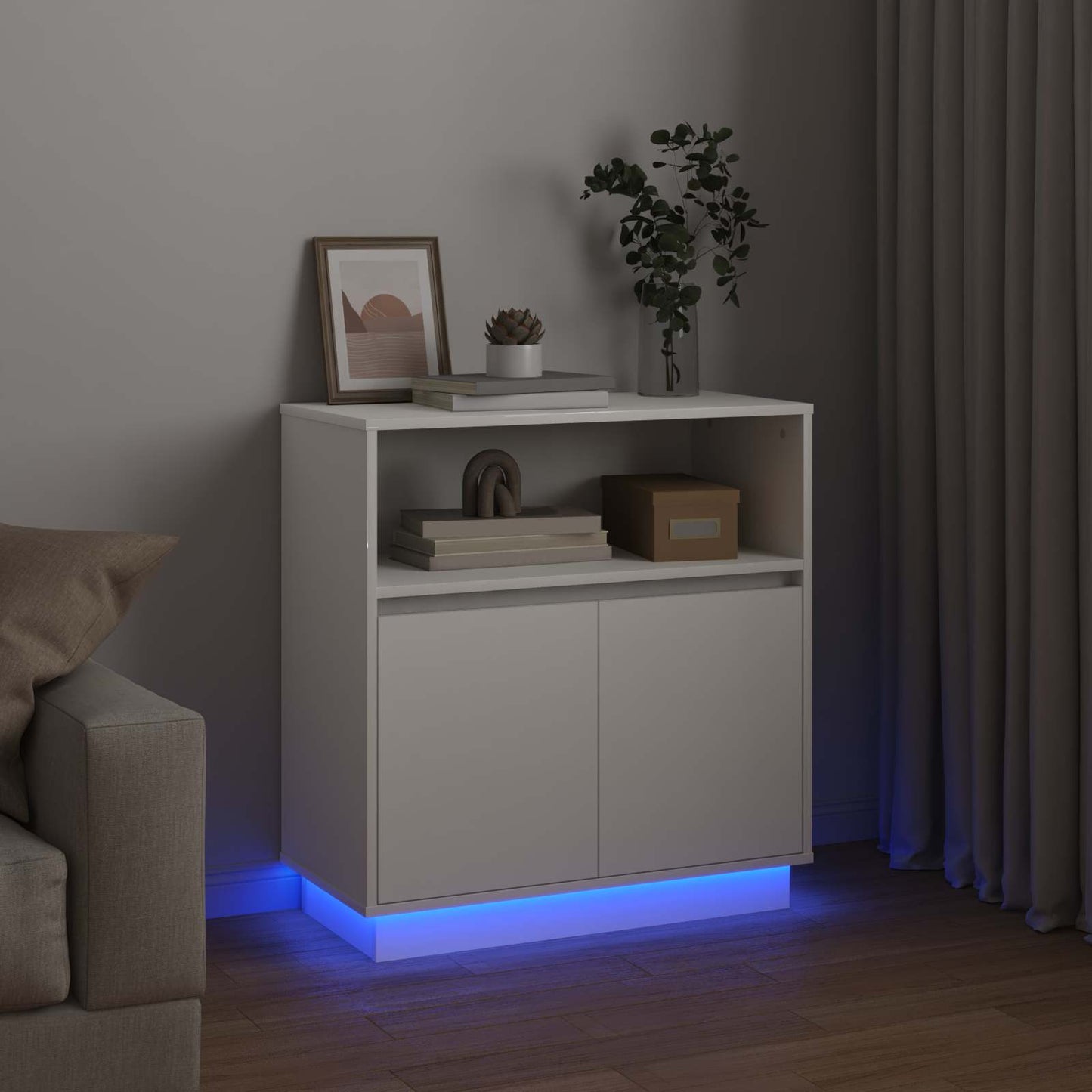 LED Sideboard Hvid 71 x 34,5 x 75 cm Konstrueret træ