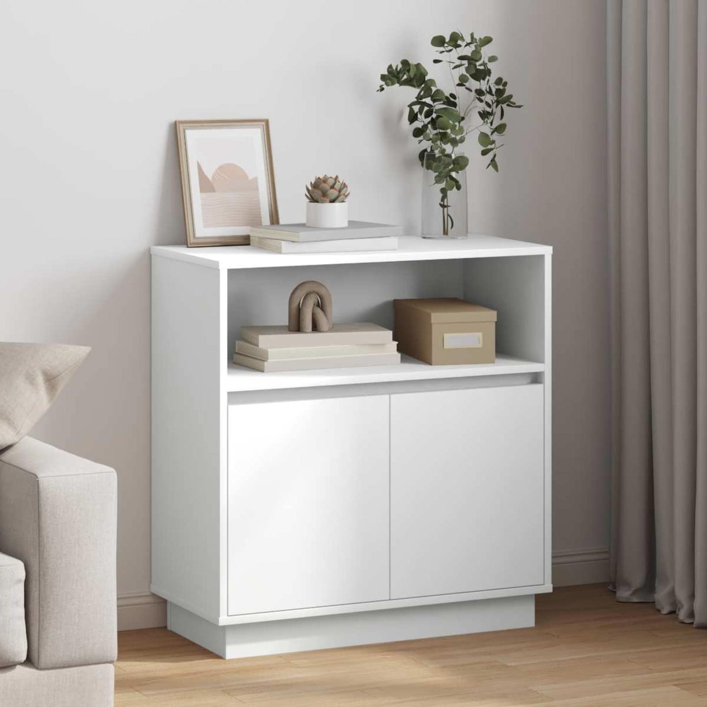 LED Sideboard Hvid 71 x 34,5 x 75 cm Konstrueret træ