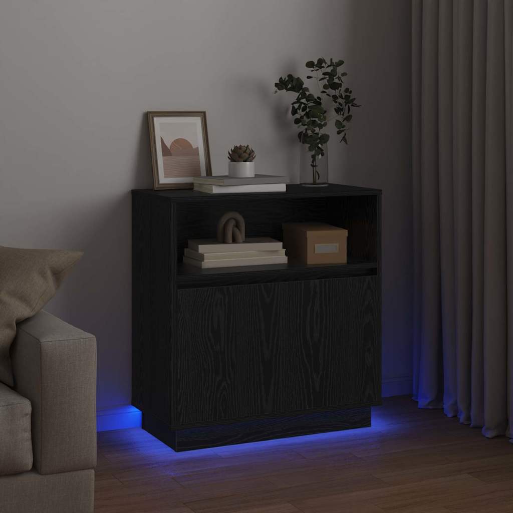 LED Sideboard Sort eg 71 x 34,5 x 75 cm Konstrueret træ