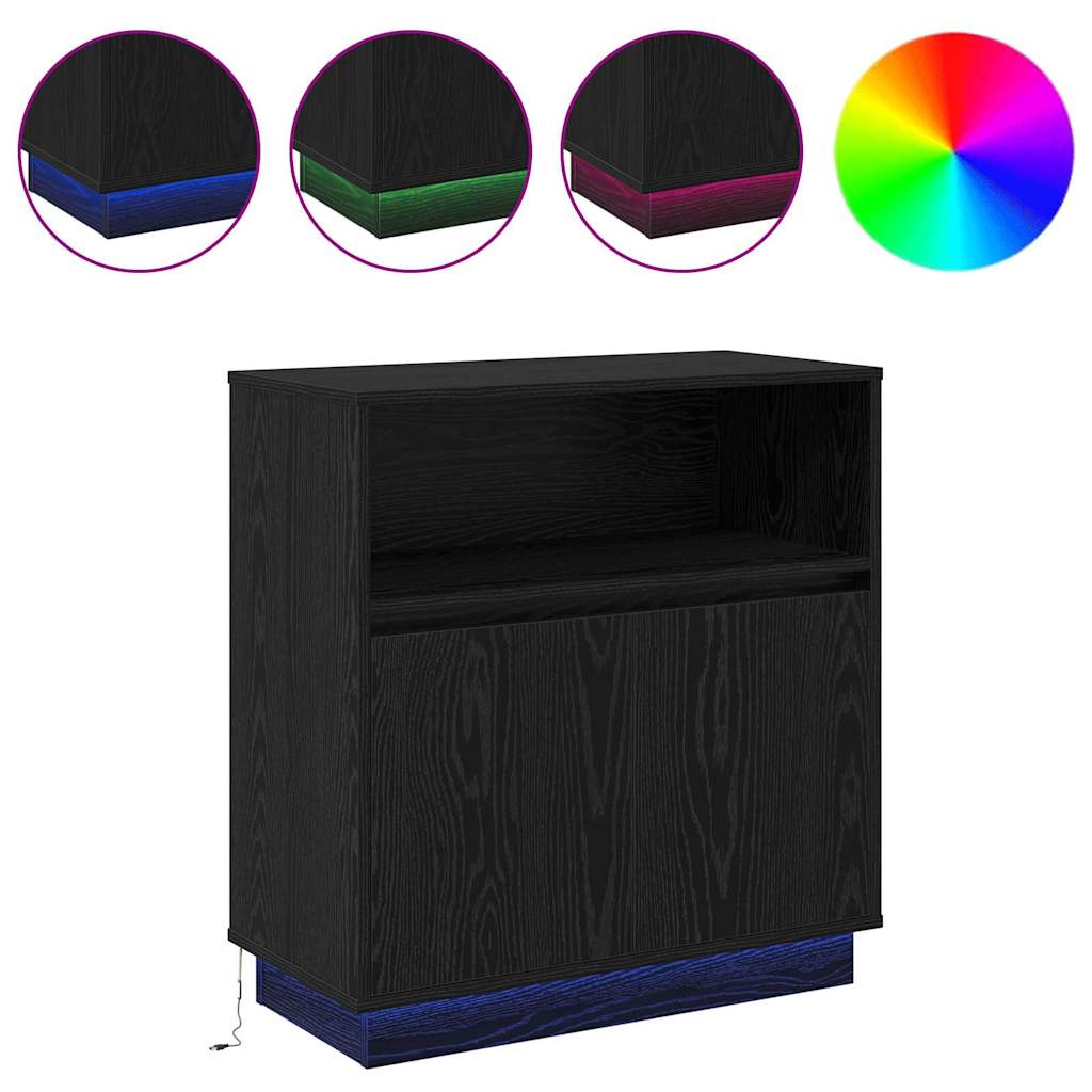 LED Sideboard Sort eg 71 x 34,5 x 75 cm Konstrueret træ