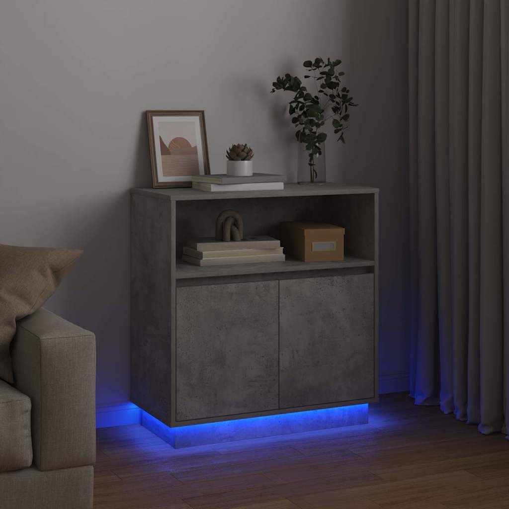 LED Sideboard Betongrå 71 x 34,5 x 75 cm Konstrueret træ
