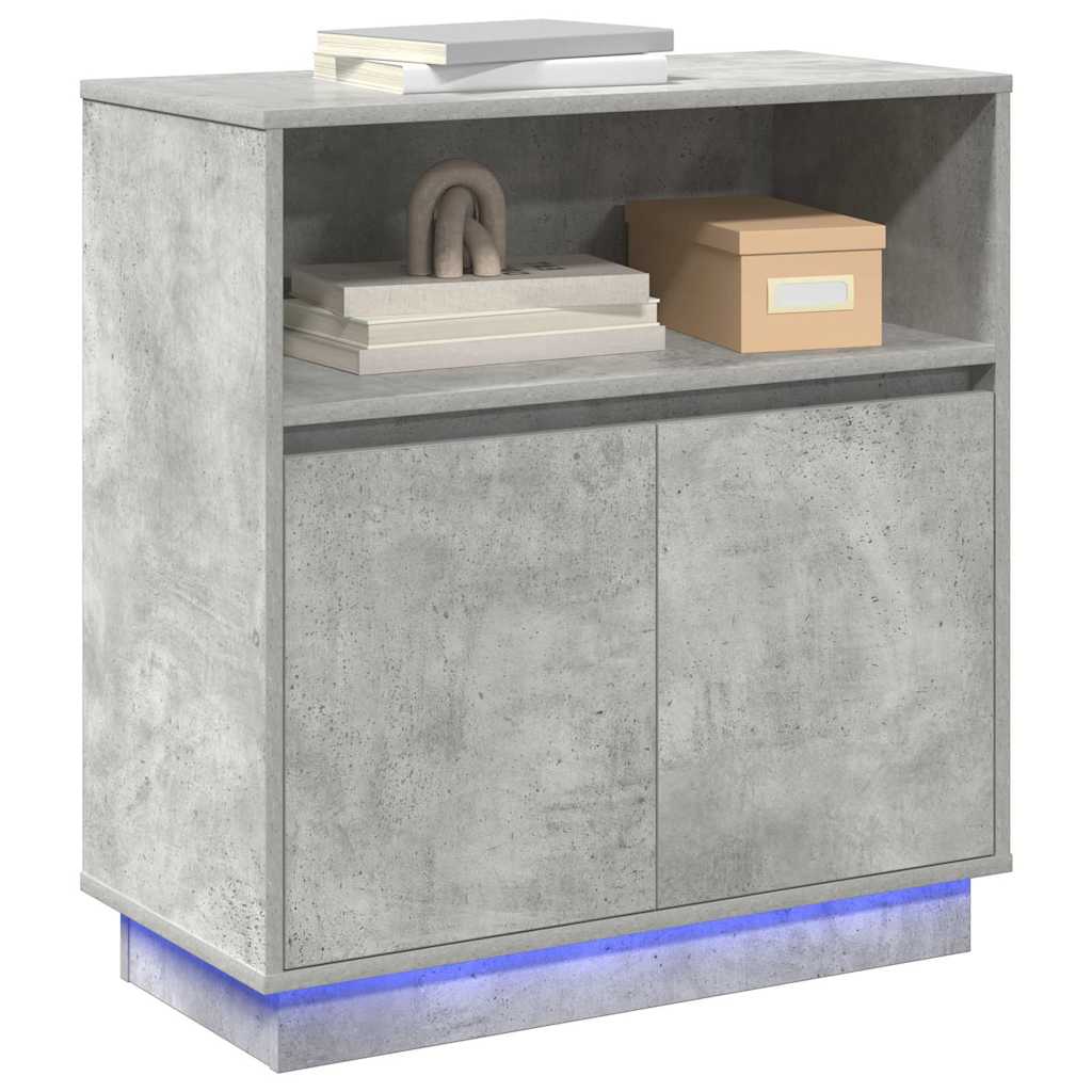 LED Sideboard Betongrå 71 x 34,5 x 75 cm Konstrueret træ