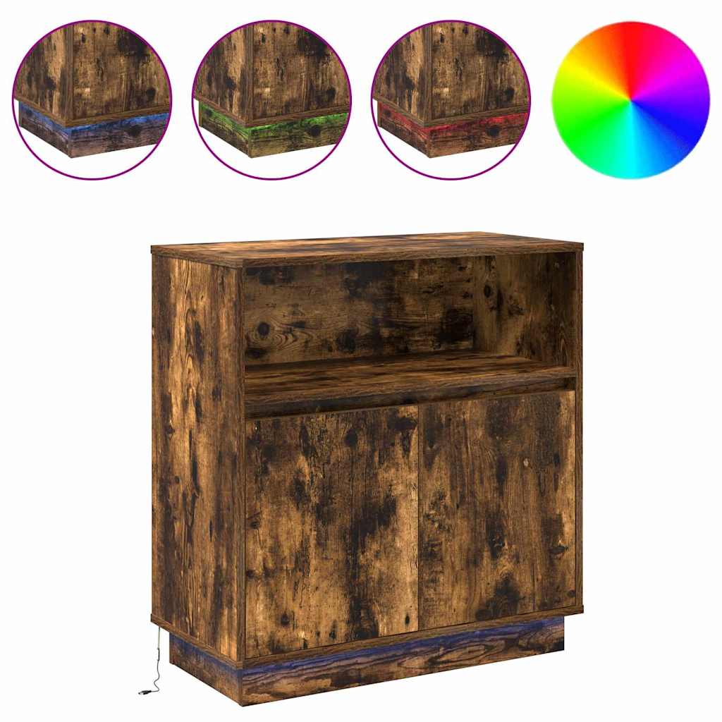 LED Sideboard Røget eg 71 x 34,5 x 75 cm Konstrueret træ