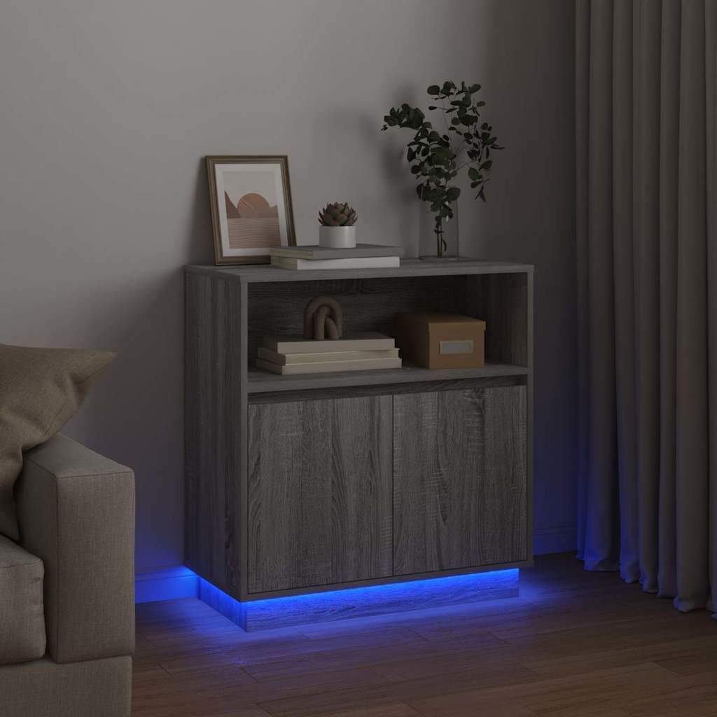 LED Sideboard Grå Sonoma 71 x 34,5 x 75 cm Konstrueret træ