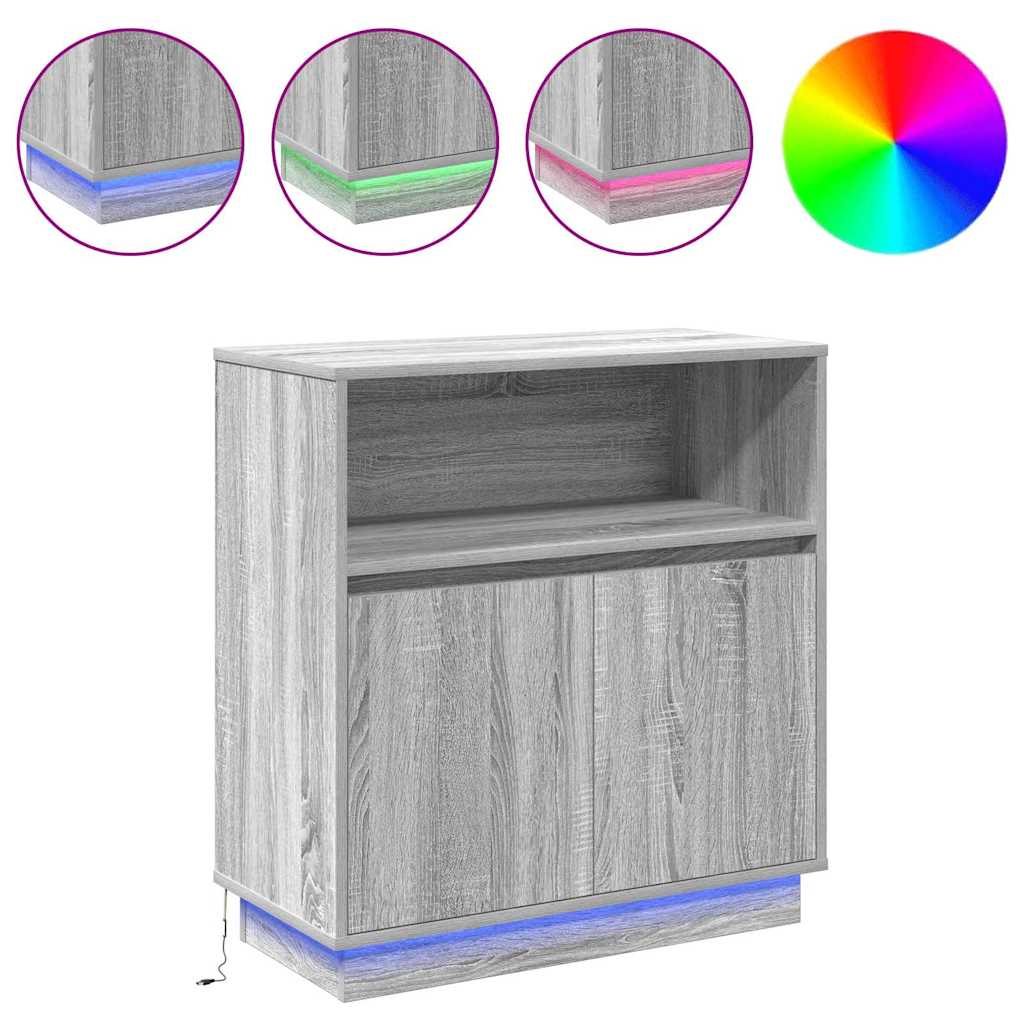 LED Sideboard Grå Sonoma 71 x 34,5 x 75 cm Konstrueret træ