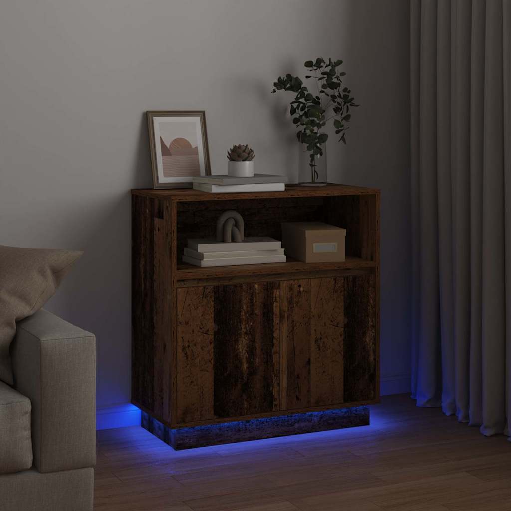 LED Sideboard Gammelt træ 71 x 34,5 x 75 cm Konstrueret træ