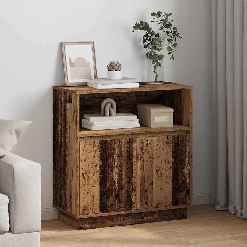 LED Sideboard Gammelt træ 71 x 34,5 x 75 cm Konstrueret træ
