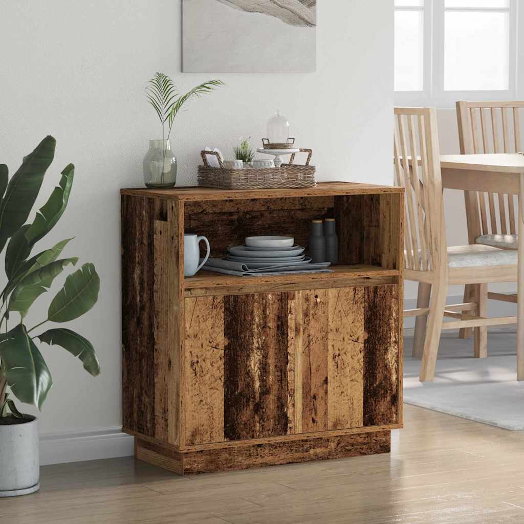 LED Sideboard Gammelt træ 71 x 34,5 x 75 cm Konstrueret træ
